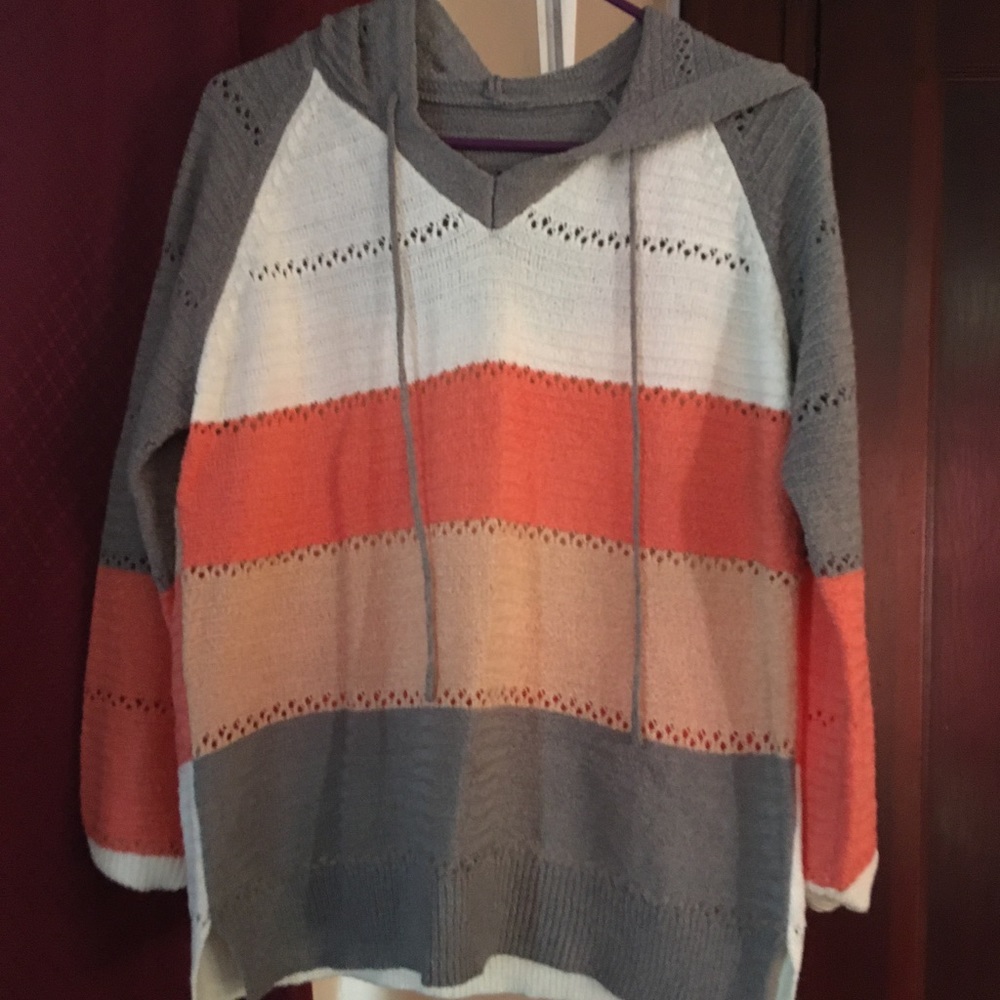 Blencot Lightweight Hooded Sweater Medium White Gray Orange EUC - Picture 1 of 5
